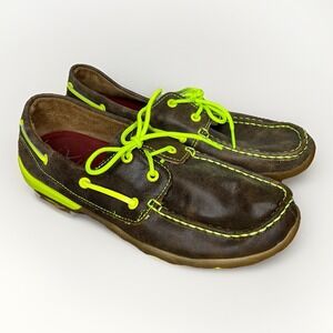 Twisted X Women Loafers Leather Lace Up Neon Driving Doc Boat Fisherman WDM0010